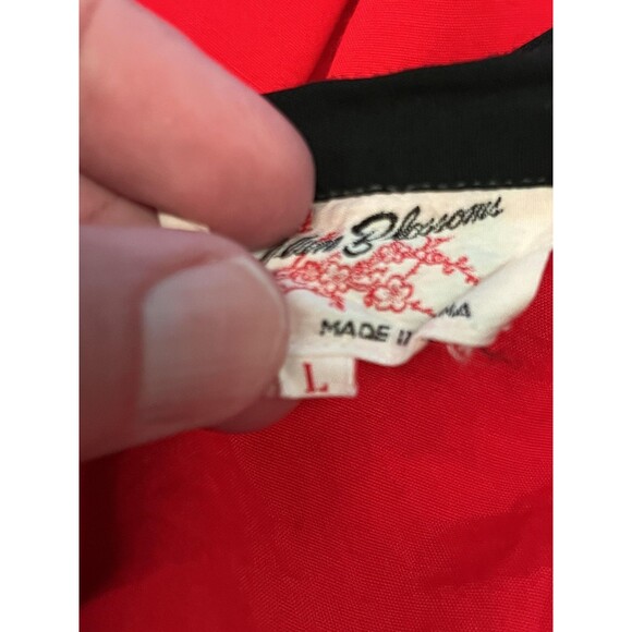 Plum Blossoms Robe Mens Large Red Kimono Belted Embroidered Contrast Trim - Picture 13 of 13